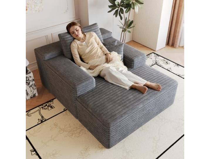 XINGNING Cordsofa mit tiefer Sitzfläche, 115 x 159 cm, Schaumstoffpolsterung, ohne Montage (Dark Grey)