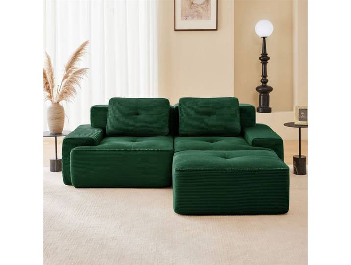 DRIPEX Canapé Cloud 2 places modulable en L canapé d'angle moderne en velours côtelé avec pouf pour salon Vert 204*177*69cm