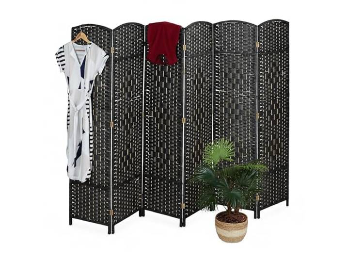 Relaxdays Paravent intérieur\, 6 Parties\, HxL 170 x 240 cm\, séparateur Pliable\, Bois & Corde Papier\, différentes Couleurs