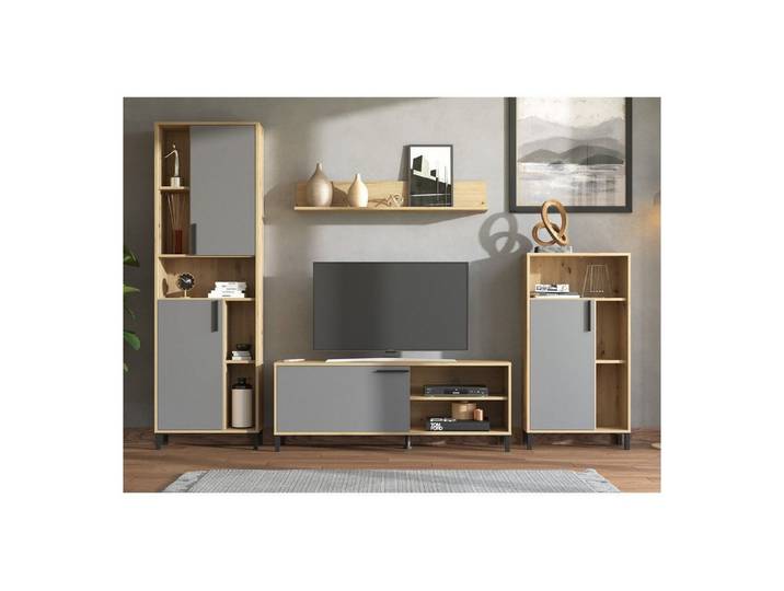 Homestyle4u Wohnwand Schrankwand 4 tlg. Anbauwand Weiß oder Grau, (Spar-Set, 4-St., Schrankwand 4 teilig)