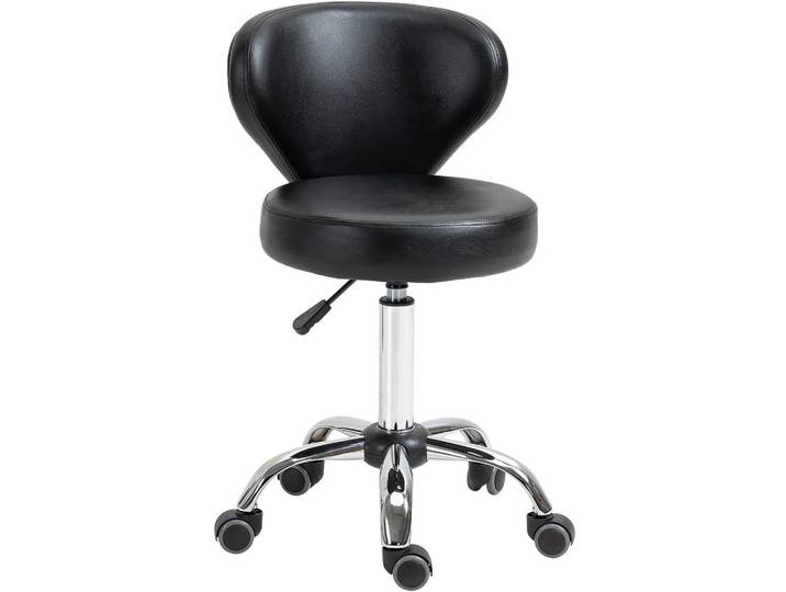 Homcom Rollhocker höhenverstellbar Drehhocker drehbar Salon Hocker mit Lehne Schwarz, Kunststoff, 45x88x54 cm, Büromöbel, Bürostühle, Bürohocker