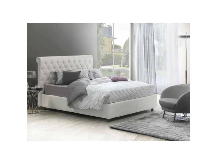 Lit double Claretta en similcuir blanc avec matelas 160x190 cm inclus - Talamo Italia