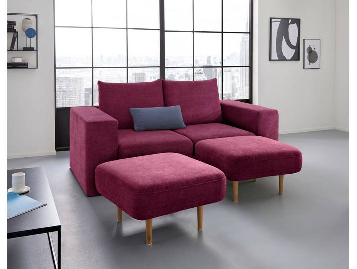 2,5-Sitzer Looksv , lila (beere), B:192cm H:96cm T:107cm, LOOKS BY WOLFGANG JOOP, Sofas, 2 5-Sitzer, Verwandlungssofa: aus Sofa wird Sofa mit 2 Hockern