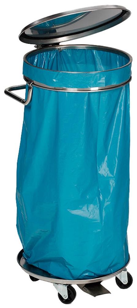 Mobiler Abfallsammler mit Fußpedal & Klemmring | 41cm Einwurföffnung | HxBxT 90x41x60cm | Edelstahl