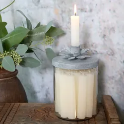 Chic Antique Vintage Glas Kerzenständer mit Zinkdeckel, 18 cm, Ø 11.5 cm