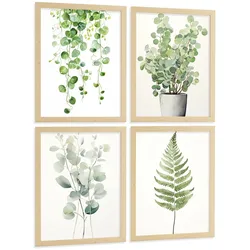 POSTER 4er Bilder-Set Wandbilder Boho Botanisch modern Wohnzimmer Deko, Schlafzimmer, Küche, Badezimmer Rahmenlos A3