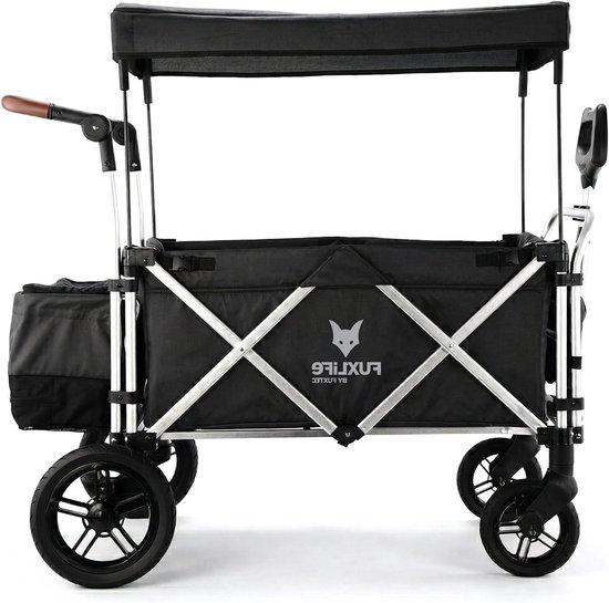 Bolderkar Luxe - Faltbarer Handwagen - Transport für Kinder und Gepäck - Mit Sonnendach und Sicherheitsgurten - Max. 75 kg - Schwarz