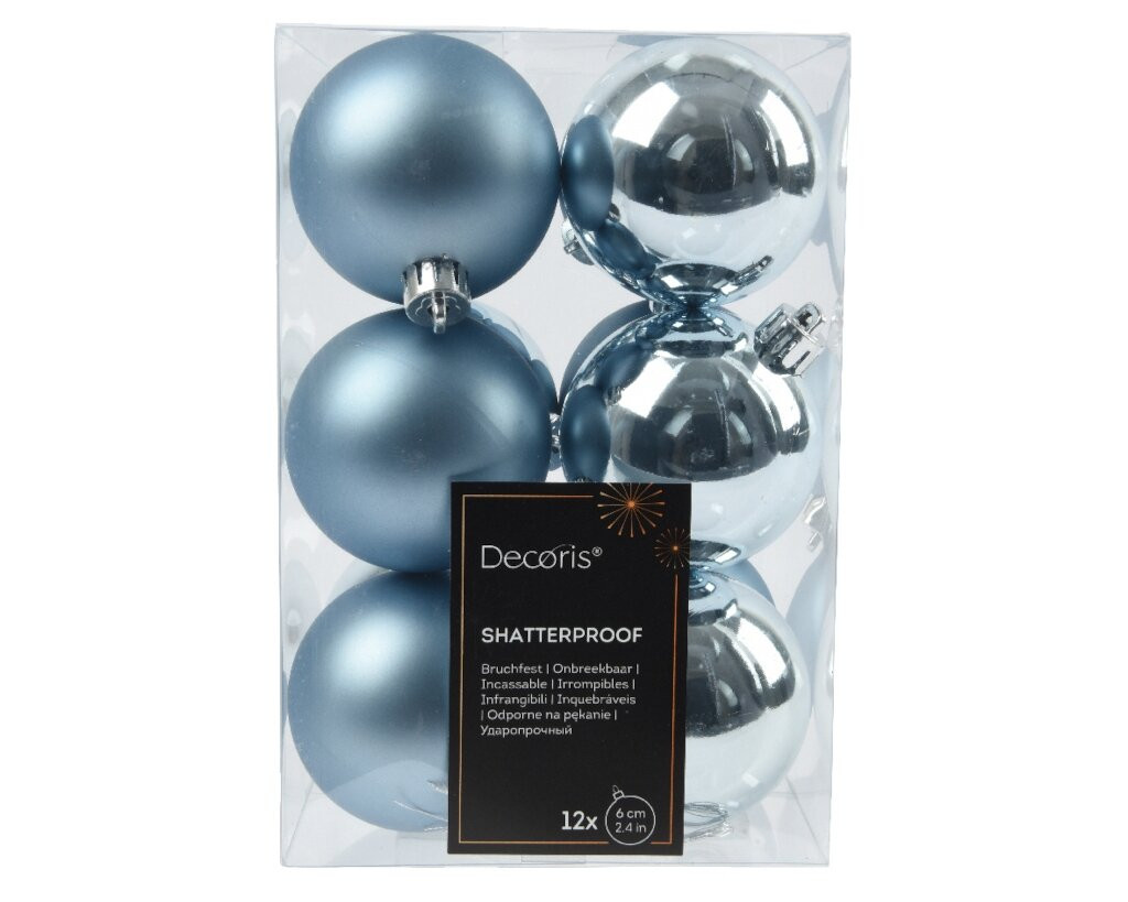 Decoris Set van 12 onbreekbare kerstballen Blue Ice, diameter 6 cm