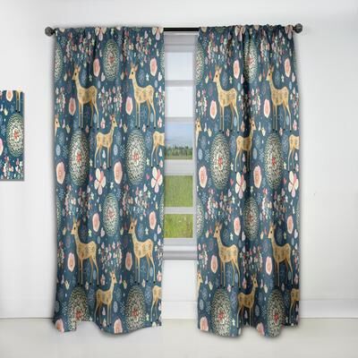 DESIGN ART Designart 'Deer with Flowers and Hearts Antlers' Floral Blackout Curtain Single Panel