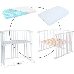 babybay® Bundle Beistellbett Boxspring inkl. Matratze MediTex® und Kinderbettumbausatz extraluftig, weiss