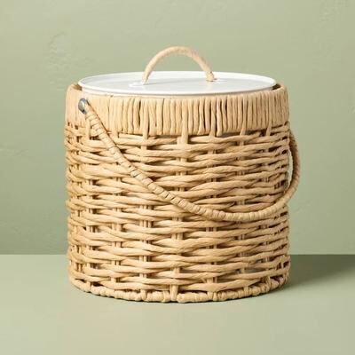 All Categories Goods Hearth & Hand Woven Paper Wrapped Metal Ice Bucket, Stylish Lid, Portable Handle, Perfect For Parties Hearth & Hand Woven Paper Wrapped Metal Ice Bucket, Stylish Lid, Portable Handle, Perfect For Parties