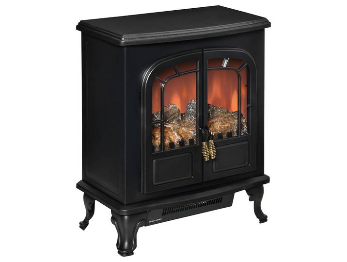 ComfortXL Elektrokamin De-17010 Neo-retro 2 Glastüren 1000/2000 W Schwarz, Metall, 51x60x28 cm, Elektrogeräte, Heizgeräte, Elektrokamine