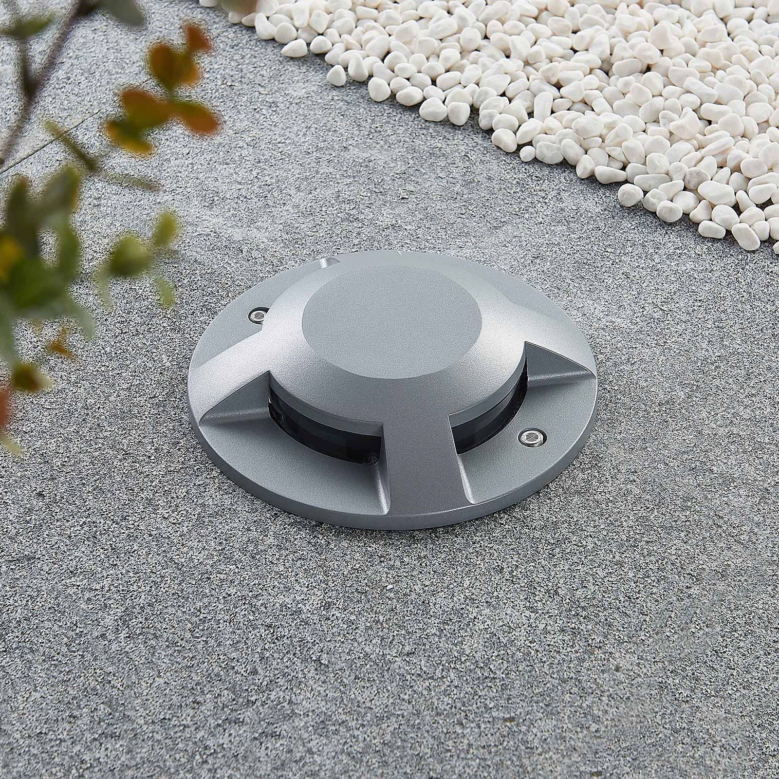 Lucande LED-Bodenstrahler Jeffrey, silber, 4 Lichtaustritte Jeffrey, alu / grau / zink, Aluminium, Modern, LED Außenleuchte