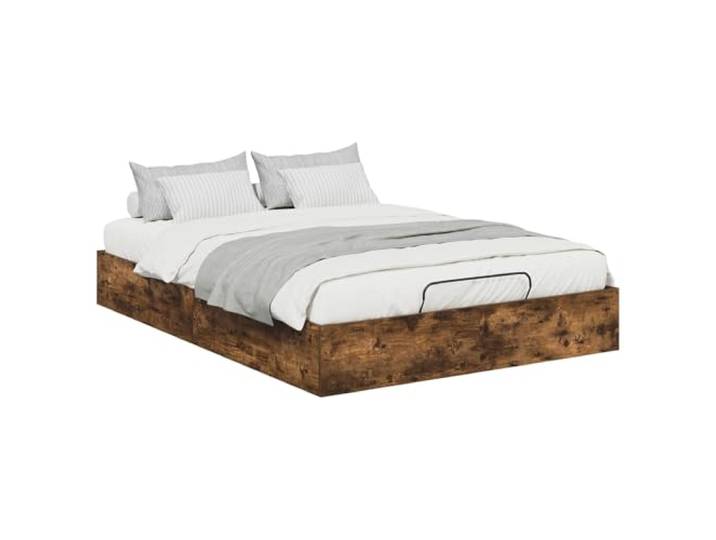 SKTQYQO Ottoman-Bett Eiche geräuchert 203 x 120 x 25 cm Ingenieuriertes Holz, Gasheber, Unterbettkommode, Kapazität 240 kg