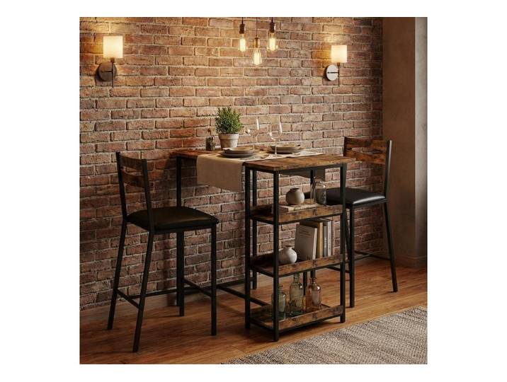 LuxusKollektion Esstisch Esstisch Set 2er Polsterstühle Regale Holzplatte Rustikal Braun (1-St)