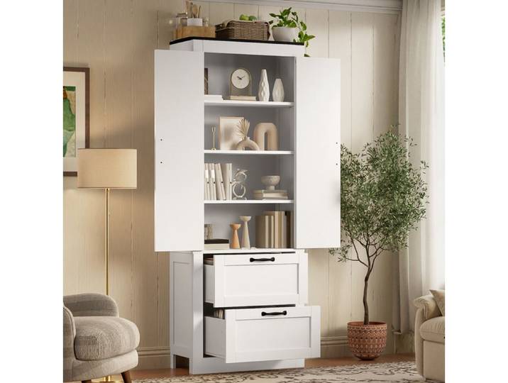 COVREO Colonne de rangement pour cuisine 60 x 30 x 168 cm 2 portes 2 tiroirs étagères réglables blanc