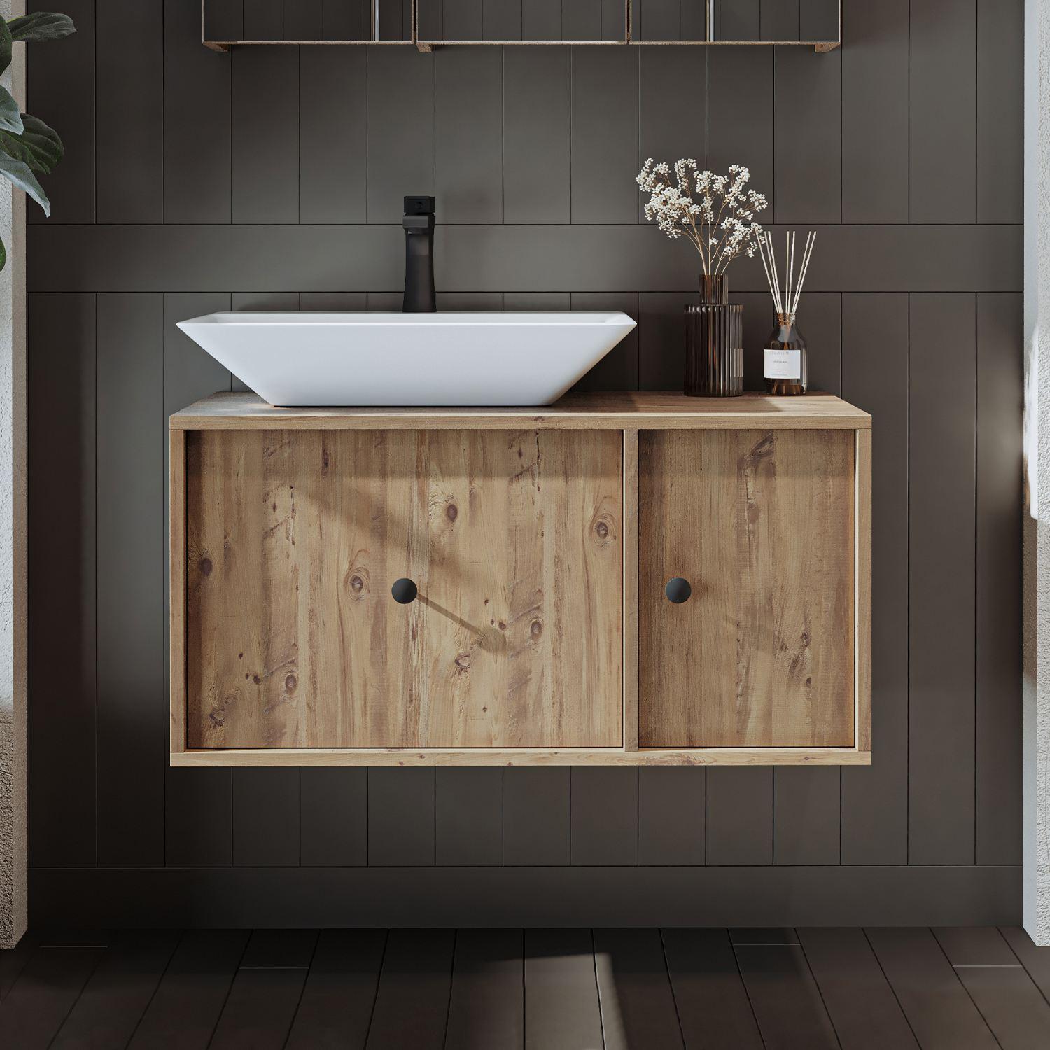 Skye Decor, Hochwertiger Badschrank mit Waschbecken, 90 cm, Atlantik-Kiefer, 100% MDF