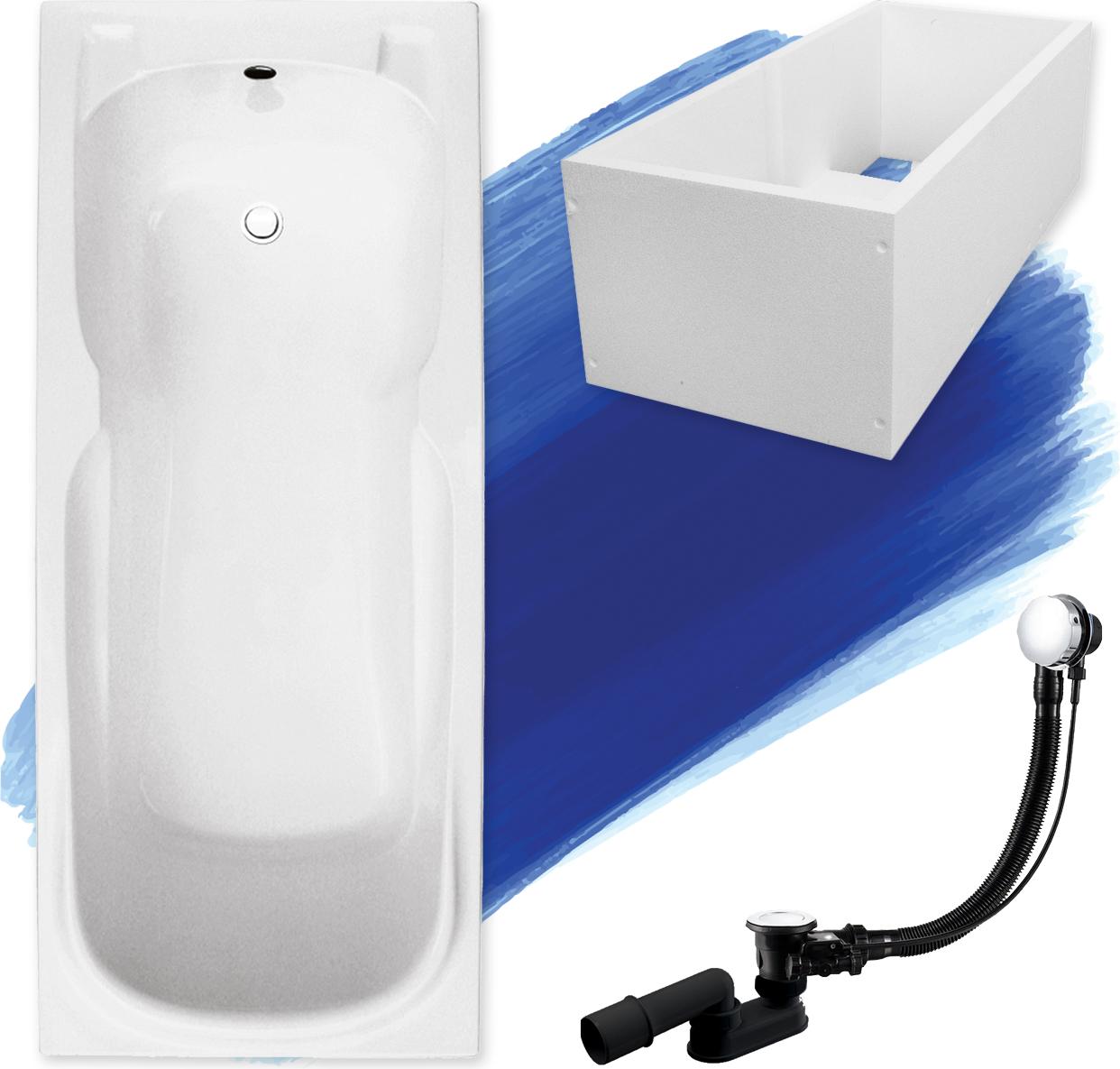 BADLAND Badewanne Rechteck Majka 120x70 mit Ablaufgarnitur, Füßen und Wannenträger GRATIS
