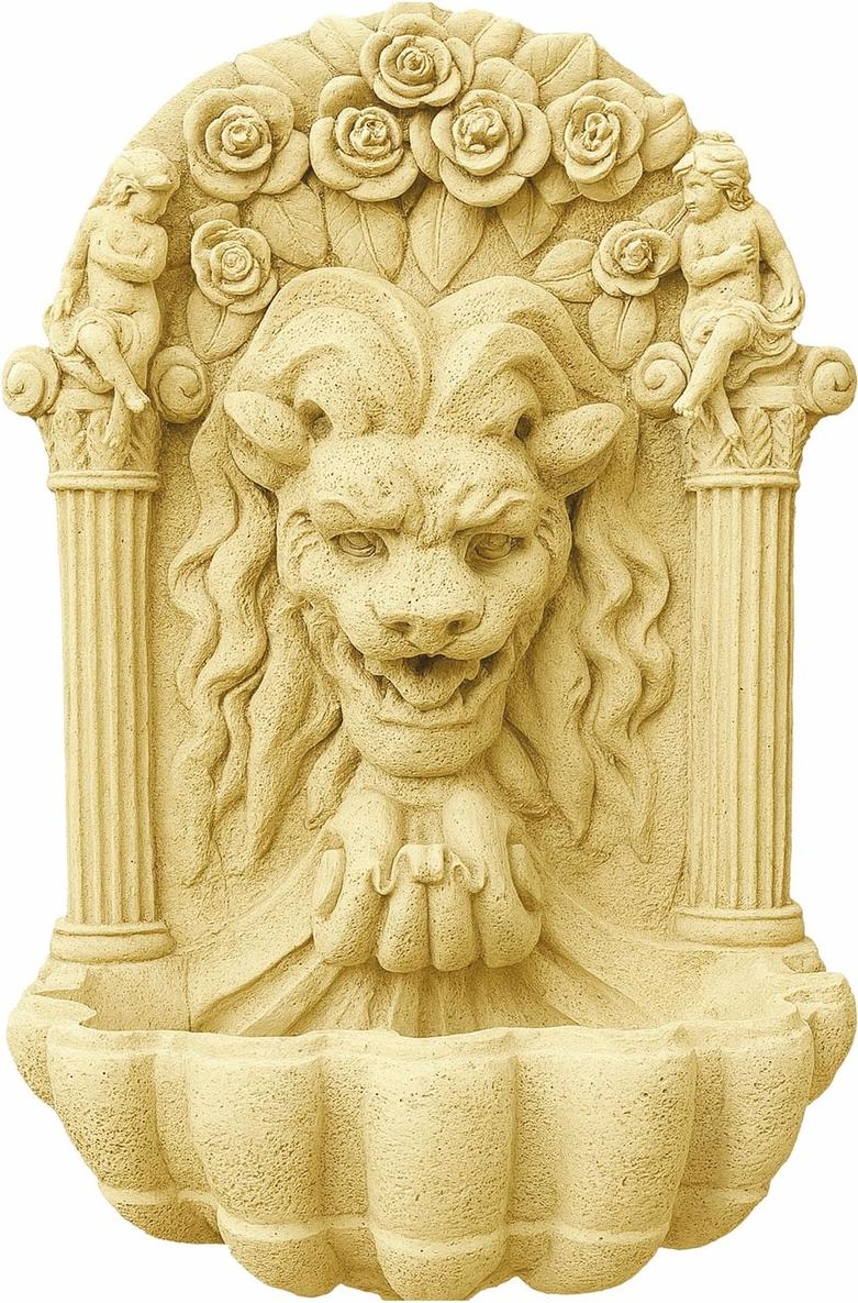 Casa Padrino Barock Wandbrunnen Löwe Sandfarben H. 97 cm - Garten Deko Brunnen