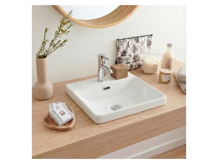 Vasque semi encastrée carrée en céramique blanche 37cm
