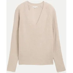 Strickpullover mit V-Ausschnitt Beige XXL