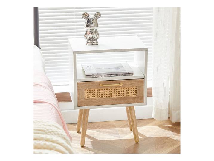 OKWISH Beistelltisch Nachttisch Sofatisch,kleiner Couchtisch, mit praktischer Schublade und robusten Massivholzbeinen