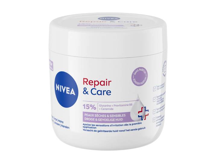 NIVEA Repair &amp; Care Sensitive Bodycrème - 10% Glycerine + Panthenol - Barrière Crème voor Gevoelige en Jeukerige Huid - 400 ml