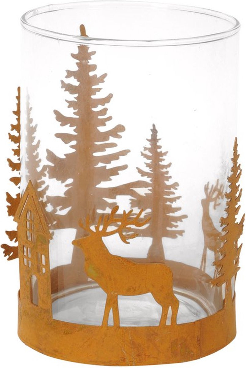 Posiwio Campo Home and Garden sfeerlicht met winterdecoratie en tealight in roest