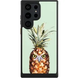 Nivocase Hülle für Samsung Galaxy S23 Ultra Handyhülle NIVOcore Case Schwarz Ananas Eule Vogel (Samsung Galaxy S23 Ultra), Smartphone Hülle, Schwarz