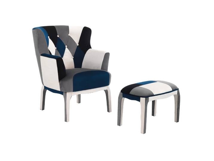 Fauteuil et pouf en tissu patchwork