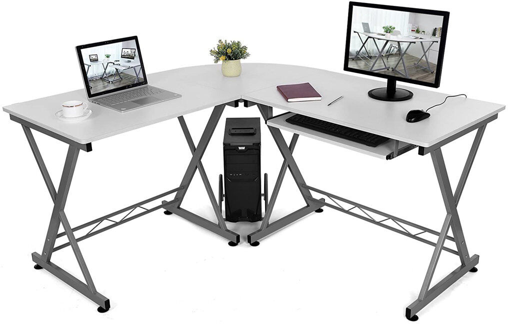 Inbox Zero Corner Desk, L-Shaped Computer Desk, For Study And Games, Space Saving, Easy Assembly, 138 X 150 X 75 Cm White 76cm H X 150cm W X 138cm D