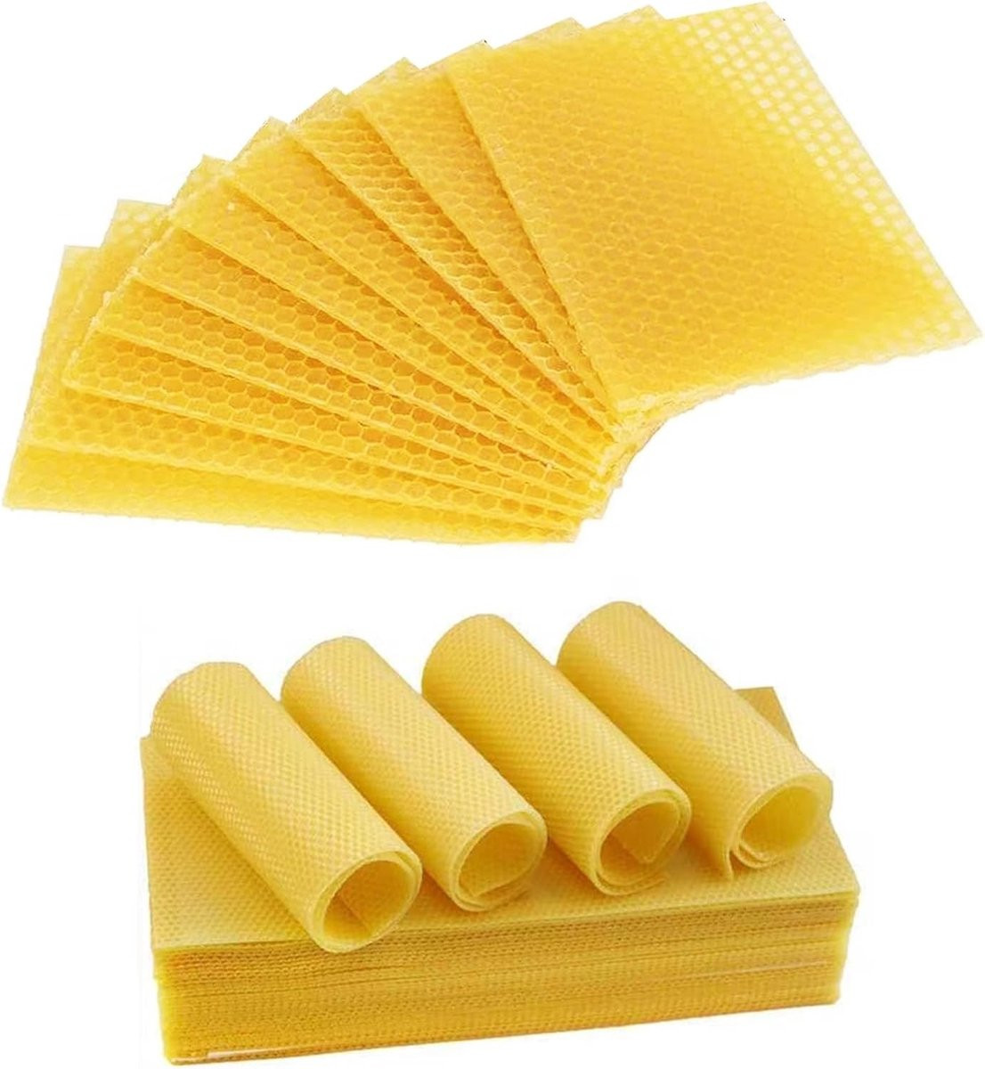 Set van 30 bijenwas kaarsen en bijenwas schaaltjes voor het zelf maken van kaarsen
