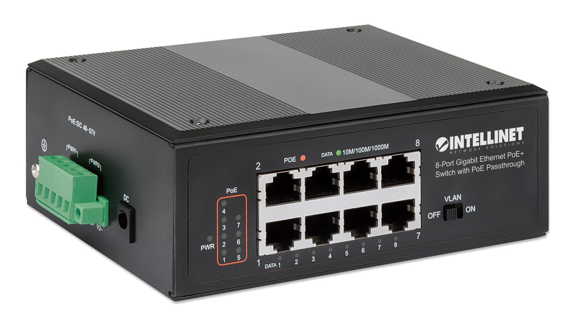 Intellinet PoE-Powered 8-Port PoE+ Gigabit Industrie-Switch mit PoE-Passthrough 561624