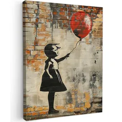 LEINWANDBILD Graffiti - Banksy - Mädchen - Straßenkunst Wandbild Wohnzimmer 60x80 cm