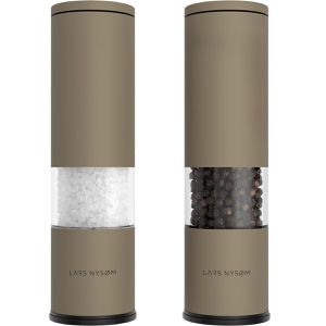 LARS-NYSØM Gewürzmühle Lagom Taupe Brown, Höhe 18,7 cm, Edelstahl/Kunststoff, Keramikmahlwerk, Salz- und Pfeffermühle, 2 Stück