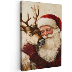 LEINWANDBILD Weihnachtsmann - Rentier - Weihnachten Wanddeko 40x60 cm