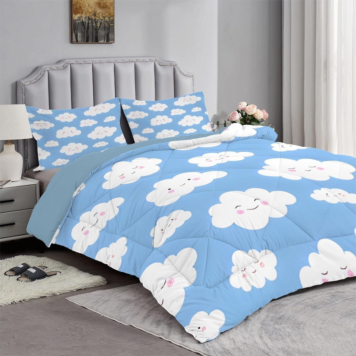 Dekbedovertrek Set Witte Wolken Blauw - 140 x 200 cm