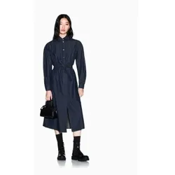 A|X Armani Exchange für Damen. XW001977AF21337MB001 Ausgestelltes Chambray-Kleid mit marineblauem Gürtel (S), Lässig, Baumwolle, Langarm