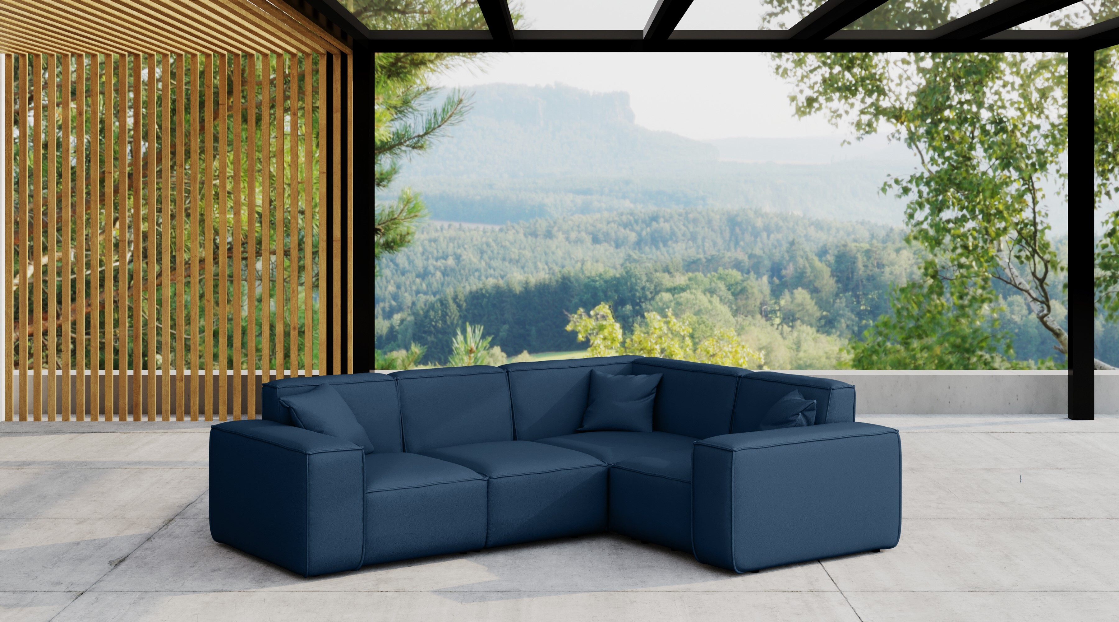 Kaiser Möbel, Gartenmöbel Ecksofa für den Garten MALIBU, die Terrasse, den Hof, gemütliche groß, Gartenmöbel eckcouch, ODYSSEY Marineblau Rechts