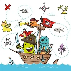 Papstar 200 Servietten, 3-lagig 1/4-Falz 33 cm x 33 cm Pirate Crew
