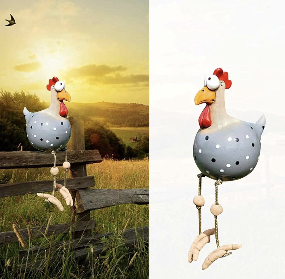 Keramische kip tuindecoratie – Handgemaakte decoratieve hen met tuinprikker – Tuinbeeld ornament