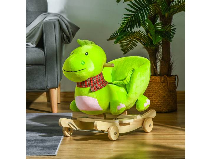 HOMCOM Cheval Bascule Dinosaure Musical Vert 2en1