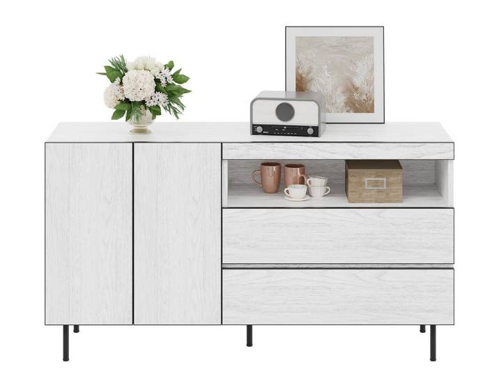 SeedWave Sideboard Vielseitige Kommode 140cm Breite mit Grifflosen Türen & Schubladen, 14cm Bodenfreiheit