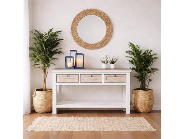 Console d'entrée en bois massif blanc - Sea side