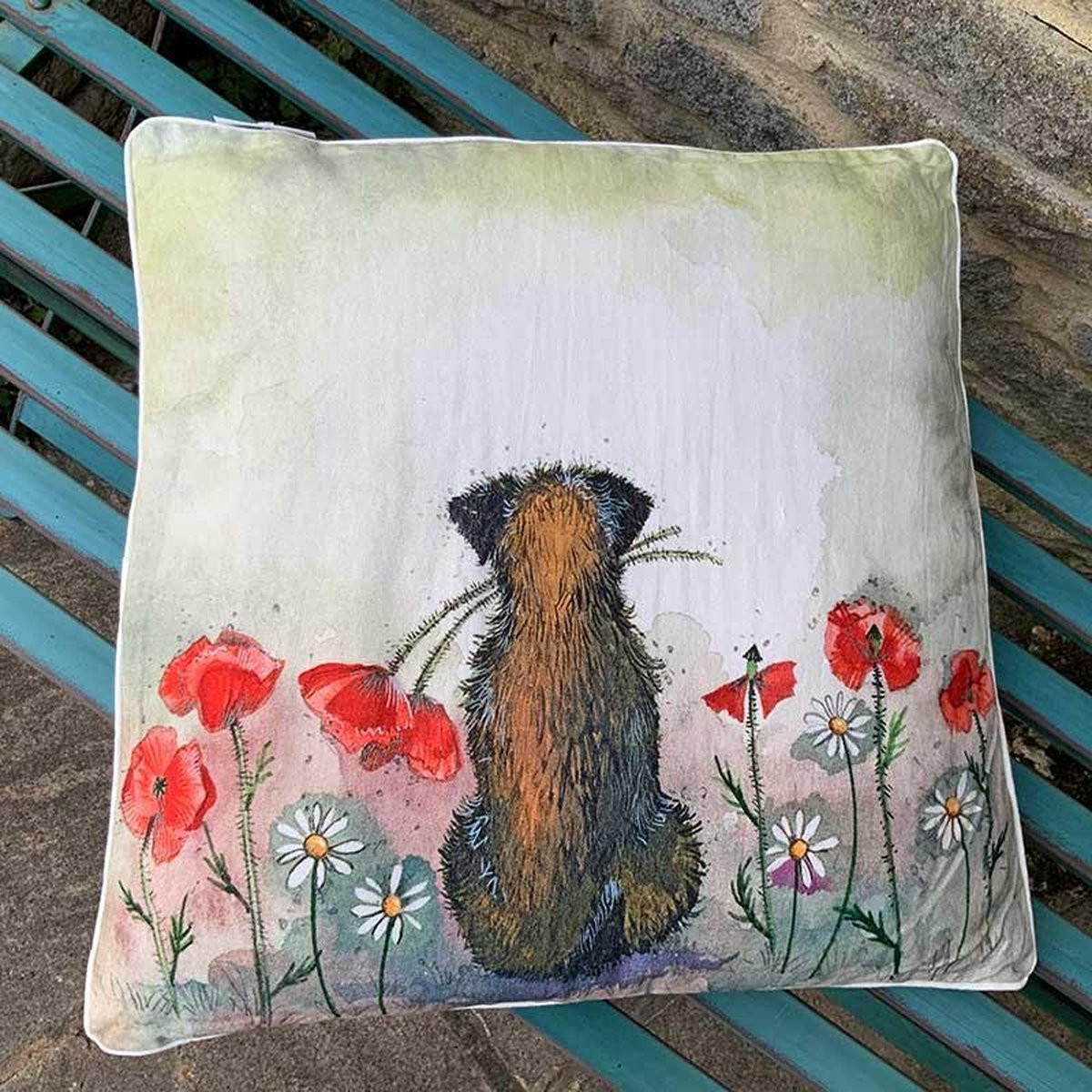 Alex Clark Art Sierkussen Border & Poppies - Hond & Klaprozen - 45 x 45 cm