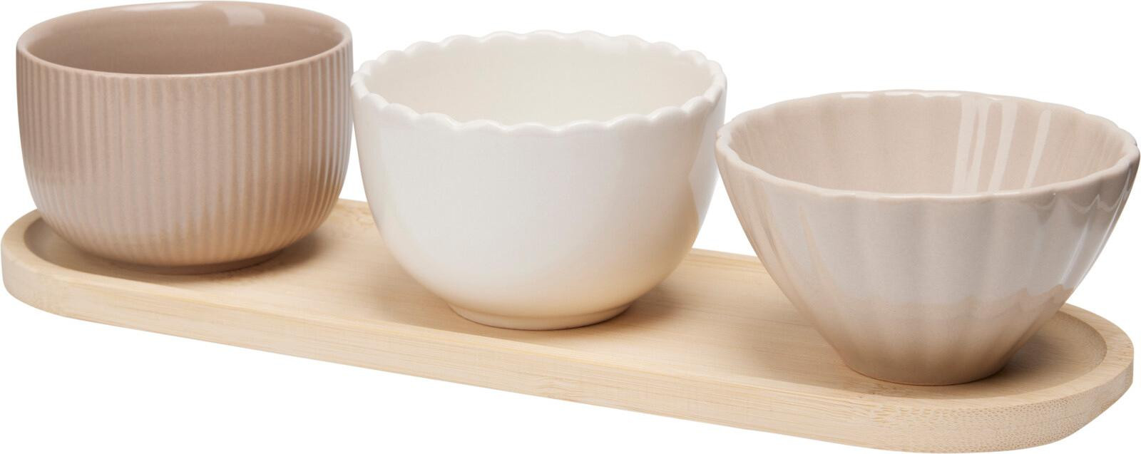 EH Excellent Houseware Nobi snackbakjes set met 3 bakjes en serveerplank