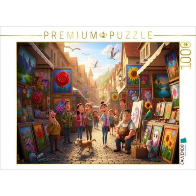CALVENDO Puzzle Kunst ist Ansichtssache - Kitschige Kunsthändler auf dem Markt | 1000 Teile Lege-Größe 64x48cm Foto-Puzzle für glückliche Stunden