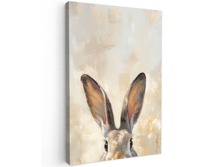 MuchoWow Leinwandbild - Hase - Ohren - Braun - 80x120 - Wanddeko, Beige, Textil, Kiefer, Abstrakt, Rechteckig, 80x120 cm, gerahmt, Bilder & Rahmen, Bilder, Wandbilder