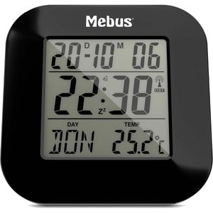 Mebus Wecker 51510, schwarz, digital, Thermometer, Datumsanzeige, Funkuhr