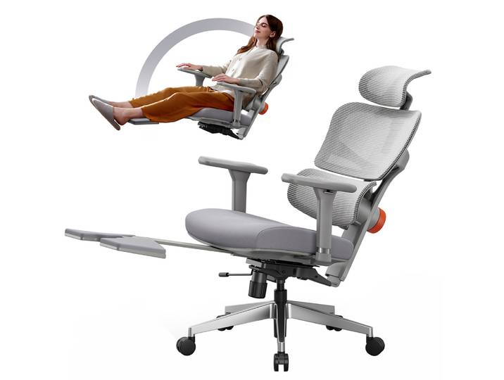 NEWTRAL NT002 Chaise ergonomique avec soutien lombaire adaptatif, repose-pieds, dossier réglable sur 4 positions, accoudoirs et appuie-tête